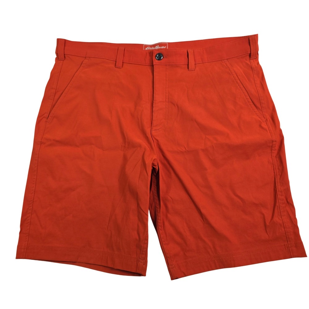 Eddie Bauer Travex Shorts Mens 40 Orange Nylon Spandex Stretch Hiking Travel